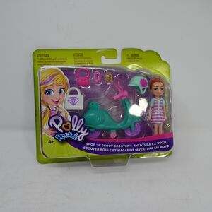 Polly Pocket Shop ’n’ Scoot Scooter Playset Doll & Accessories NEW Open Box